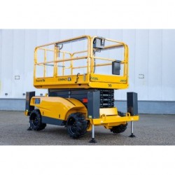 Haulotte COMPACT 12 DX ubemannet, med lav plattform, som illustrerer hvordan sakseliften ser ut når den er kompakt