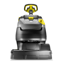 Kärcher BR 45/22 C gulvvaskemaskin sett rett forfra, med tydelig gule detaljer.