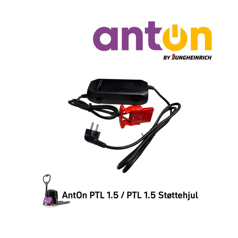 Batterilader til AntOn PTL 1.5 elektrisk jekketralle, hvit bakgrunn