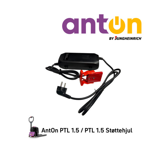 Batterilader til AntOn PTL 1.5 elektrisk jekketralle, hvit bakgrunn